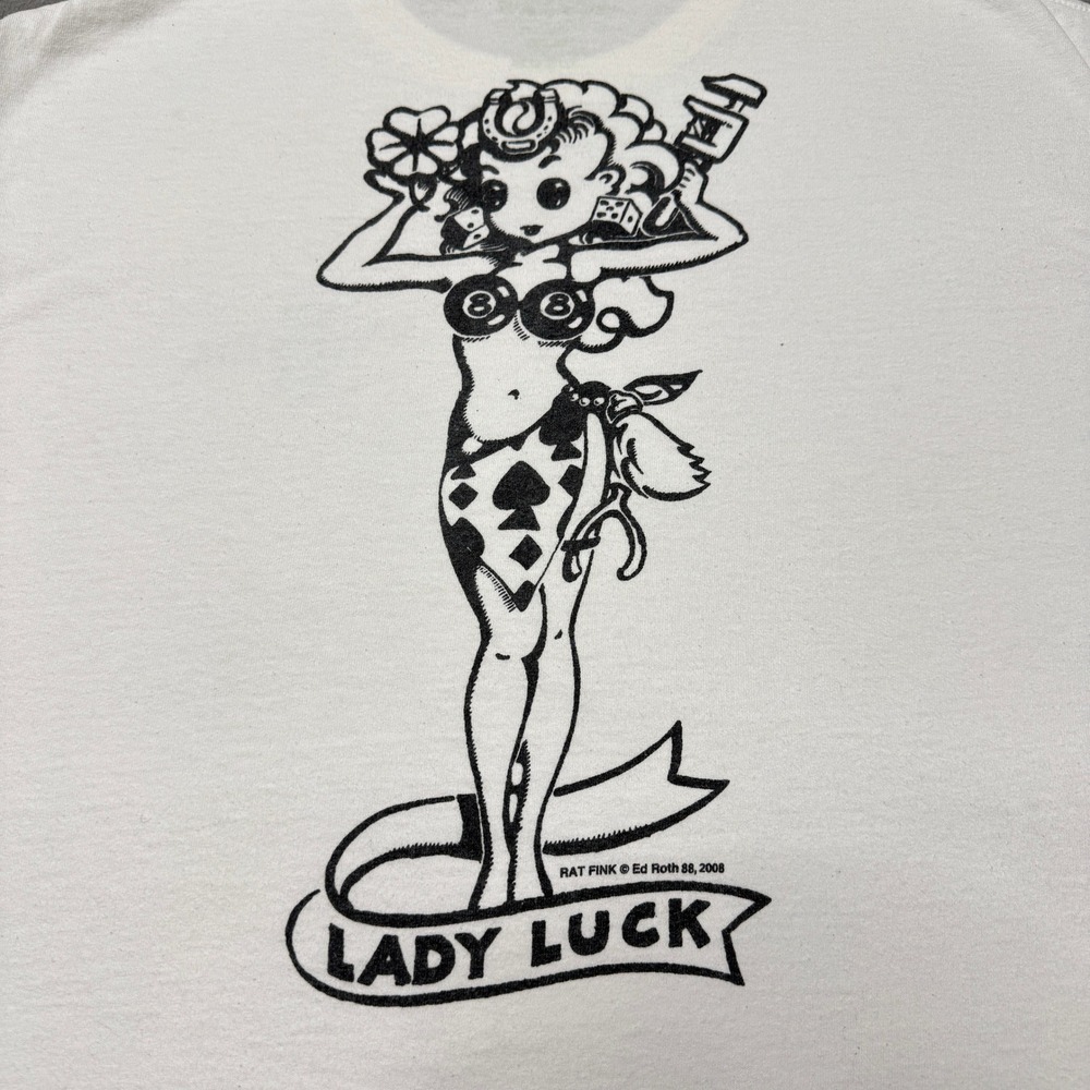 Rat Fink T Shirt Mens XL White Lady Luck Ed Roth Graphic Cotton Short Sleeve Tee
